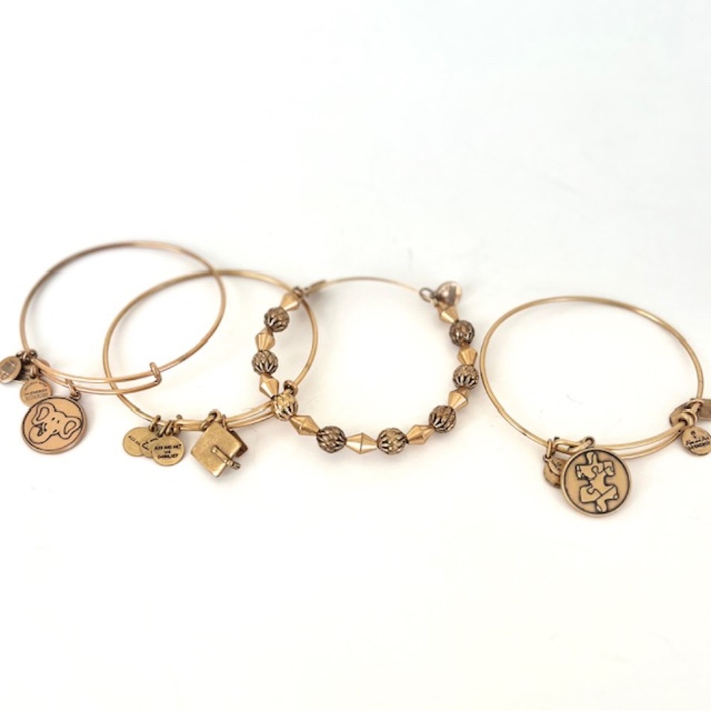 Alex and Ani 4 Gold Charmed Bracelets - Picture 1 of 6